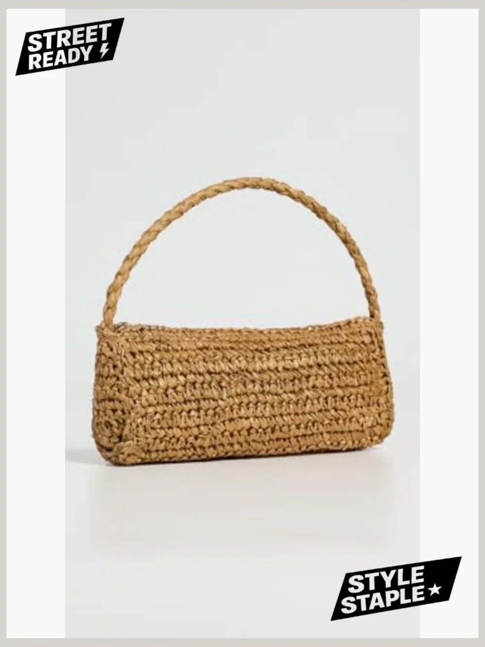 Woven Straw Pouch Bag - Top Handle Mini Handbag - Picture 3 of 5